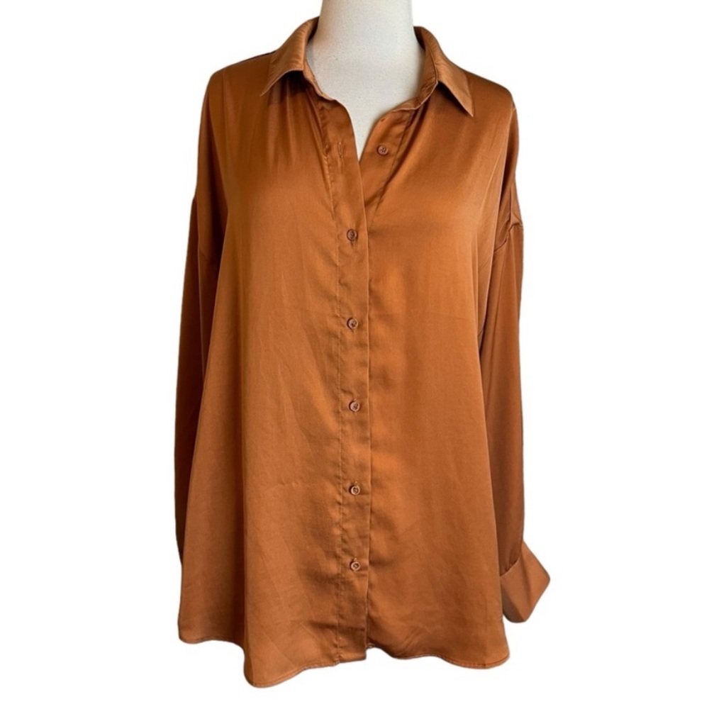 Favorite Daughter Ex-Boyfriend Shirt Size Medium The Smooth Caramel Satin
